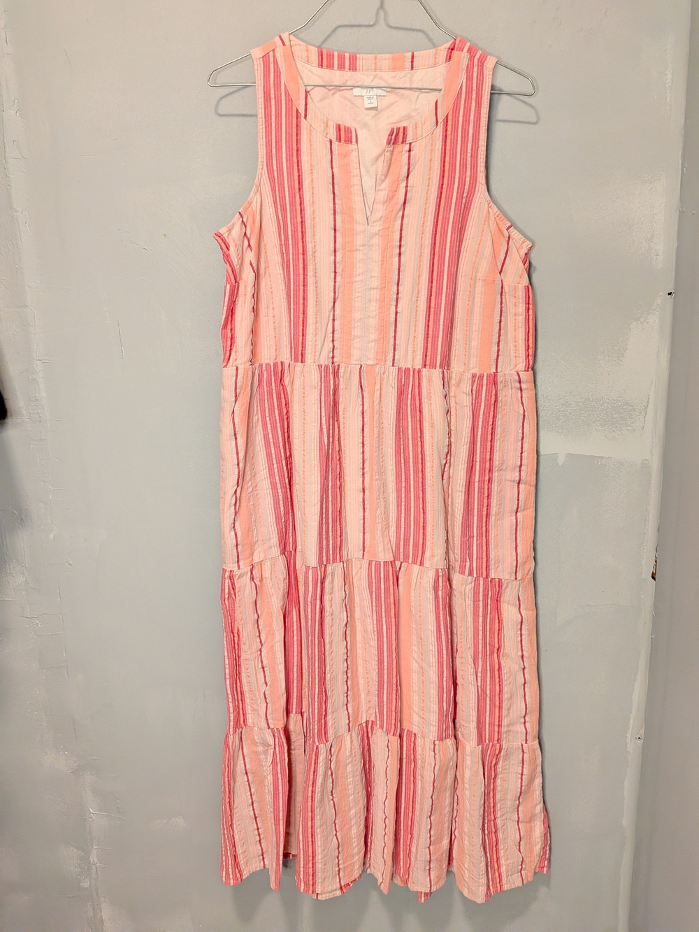 J. Jill Pink and Coral Striped Sleeveless Midi Dress - 100% Cotton